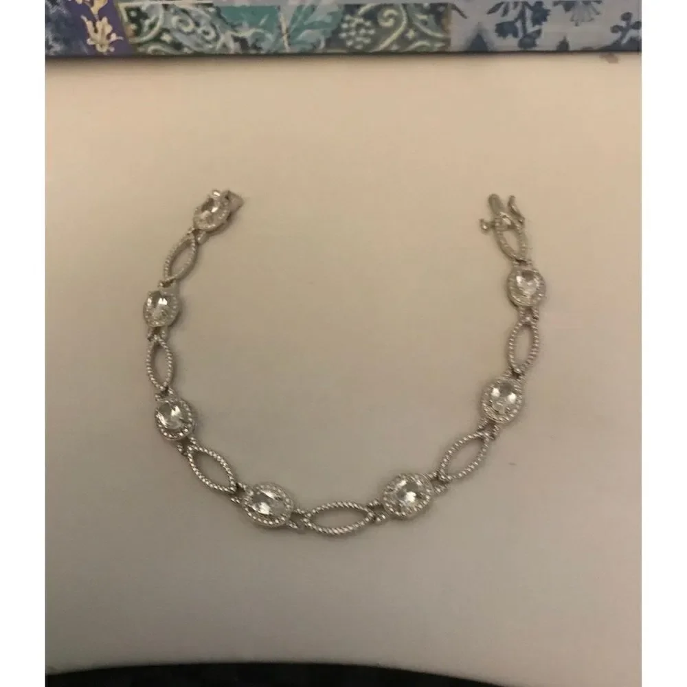 3.61 Ct. Oval Halo Design White Sapphire Gemstone Tennis Bracelet